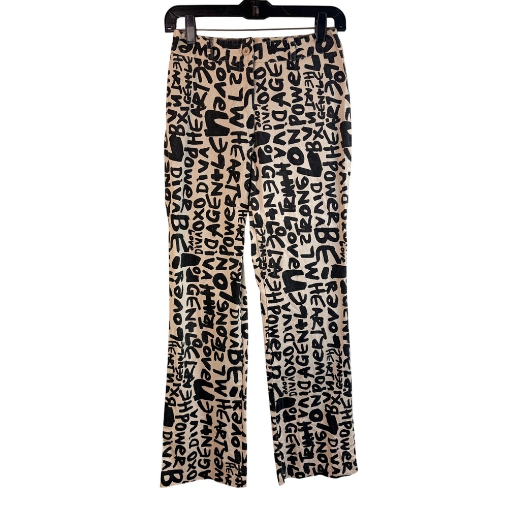 Vintage Y2K Diva Graffiti Print Flared Pants Word Press Printed Size 7